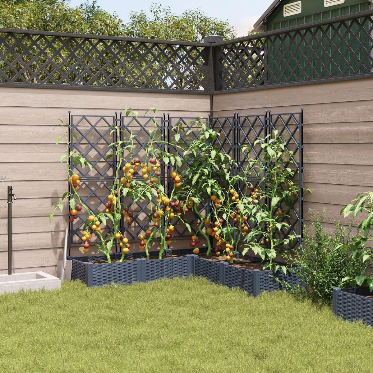 Trellis Planter with Stand, 5 Pieces, Grey, 120 x 120 x 125.5 cm, for Climbing Plants, Modern Design, Braided Material, Plastic, Robust - QUORE
