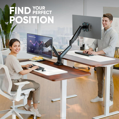 Dubbele monitorhouder Zwart – Monitorarm – Monitorbeugel – Beeldschermhouder – Monitor tafelhouder – Voor 2 schermen 13-32 inch, tot 9 kg per arm – VESA 75x75 & 100x100, Kantelbaar, Zwenkbaar en Draaibaar