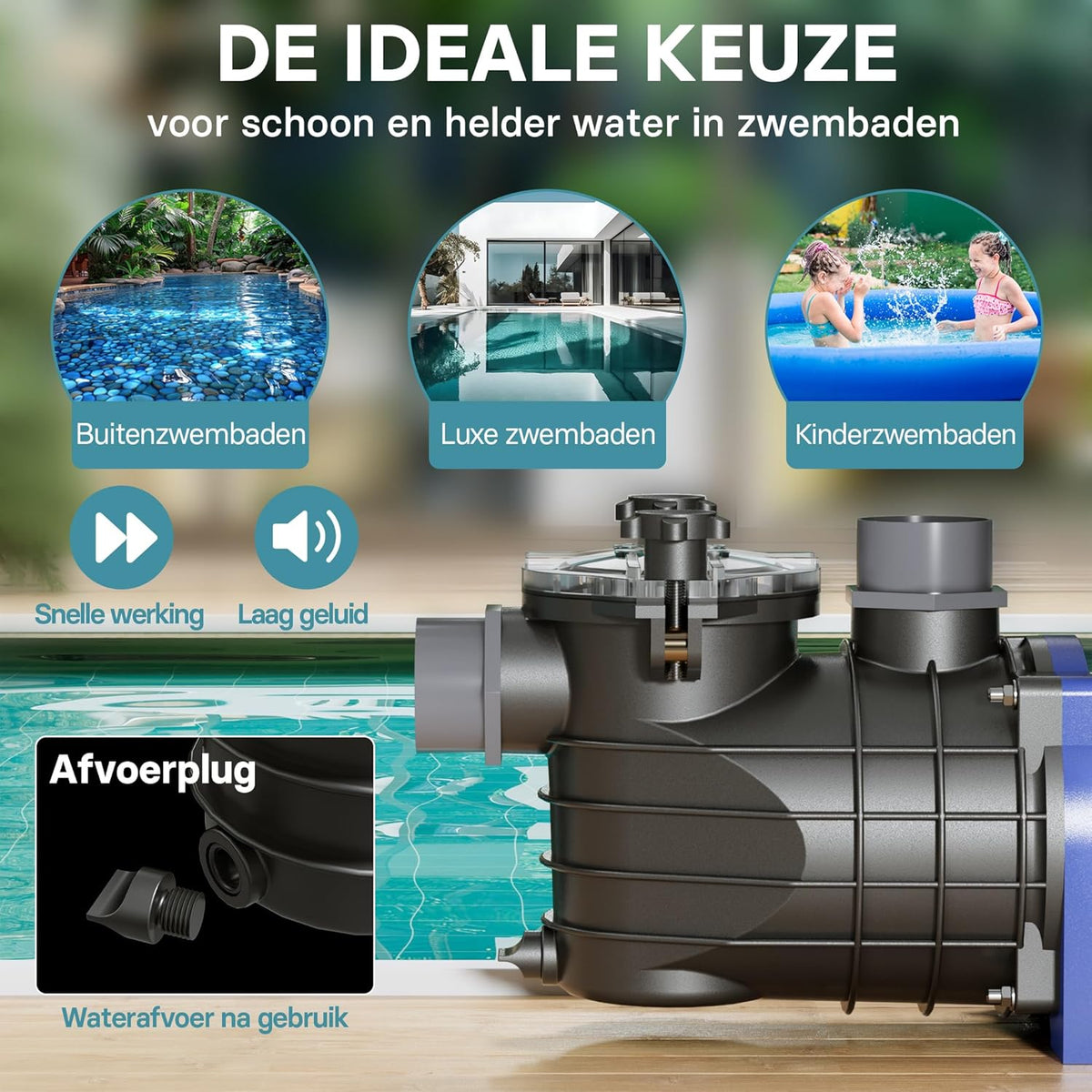 Wiltec zwembadpomp 180 W, poolpomp met een debiet van 10800 l/h, filterpomp voor zwembad met opvoerhoogte van 8 meter, circulatiepomp voor waterfilter in pools