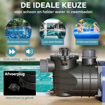 Wiltec zwembadpomp 180 W, poolpomp met een debiet van 10800 l/h, filterpomp voor zwembad met opvoerhoogte van 8 meter, circulatiepomp voor waterfilter in pools