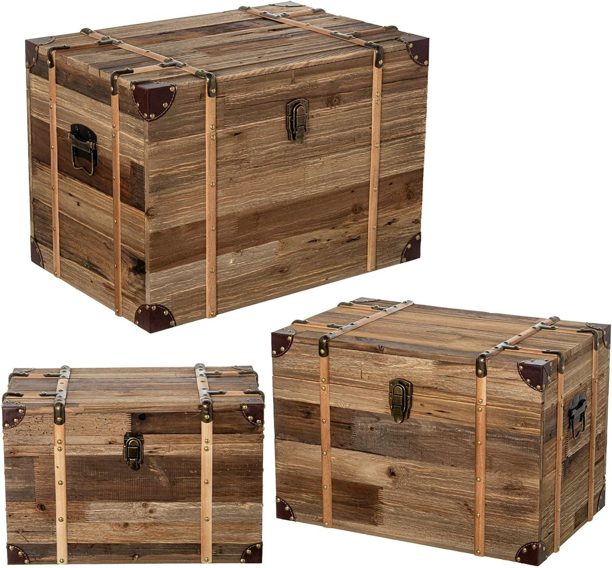 DRW Set van 3 potten van oud Madetra in natuurlijke tinten, 60 x 40 x 42 cm