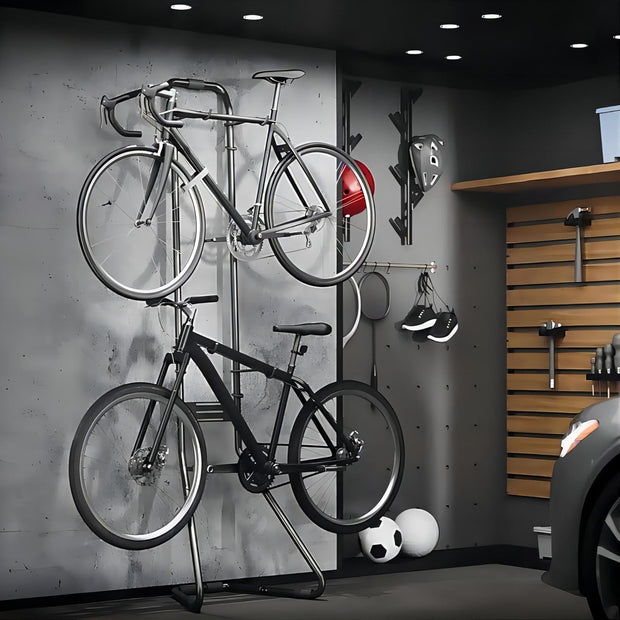 Fietsstandaard - Fiets Montagestandaard - Fietshouder - voor 2 Fietsen - Volledig Instelbare - Wandhouder - Ideaal voor MTB - Hybride Fietsen - Verticale Fietsstandaard - Houdt tot 40 kg - 66.5 x 55.8 x 219 cm - Zwart