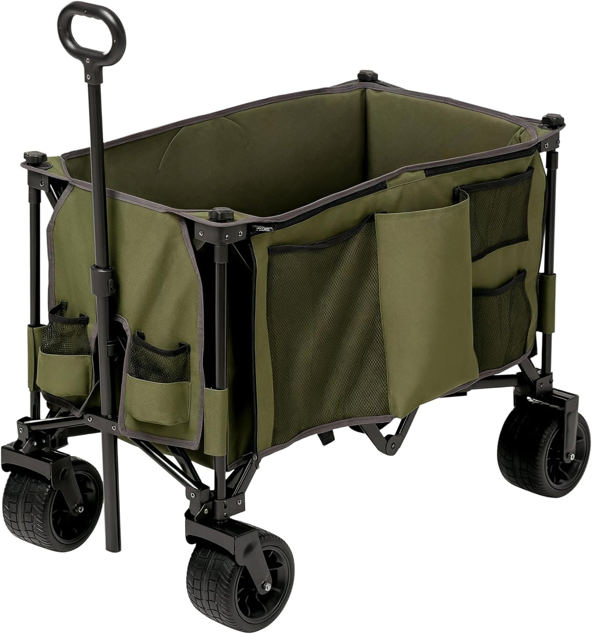 Outsunny Handcart Folding Handcart with Adjustable Handle, Pockets, Green - QUORE