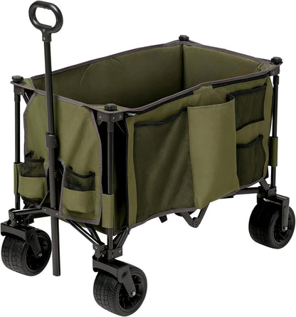 Outsunny Handcart Folding Handcart with Adjustable Handle, Pockets, Green - QUORE