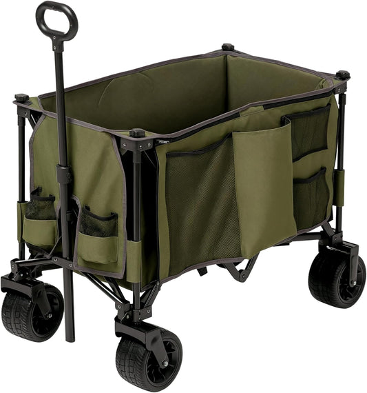 Outsunny Handcart Folding Handcart with Adjustable Handle, Pockets, Green - QUORE