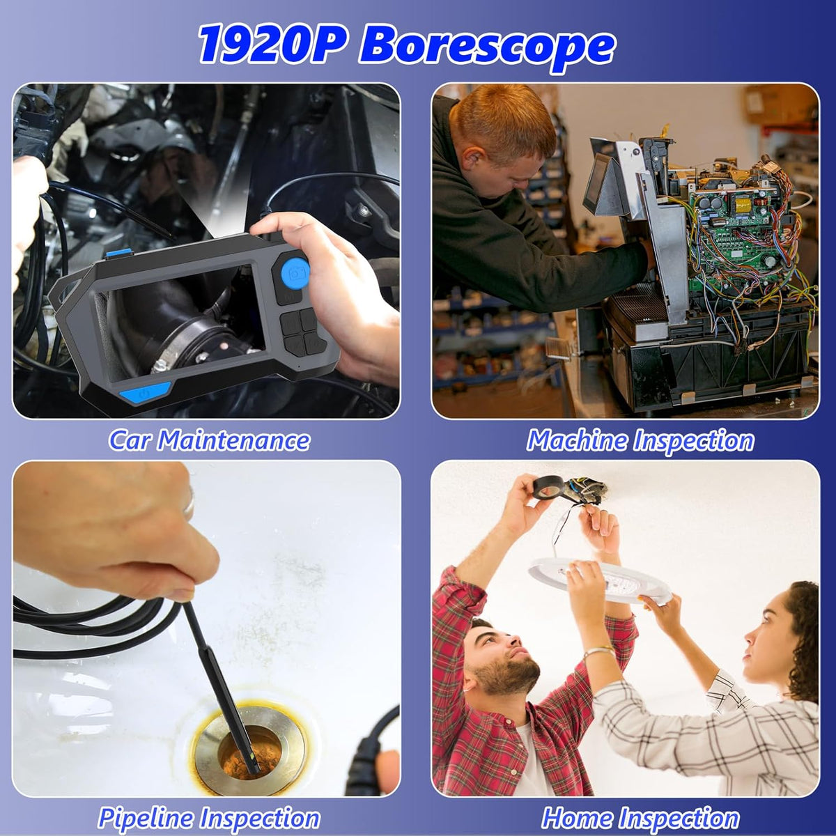Endoscoopcamera met licht, 1920p HD, dubbele lens met 720° tweeweg-rotatie, inspectiecamera met 4,5 inch IPS-scherm, IP68 waterdichte halfstijve buiscamera, 8 + 1 led-kanaalcamera, 5 m