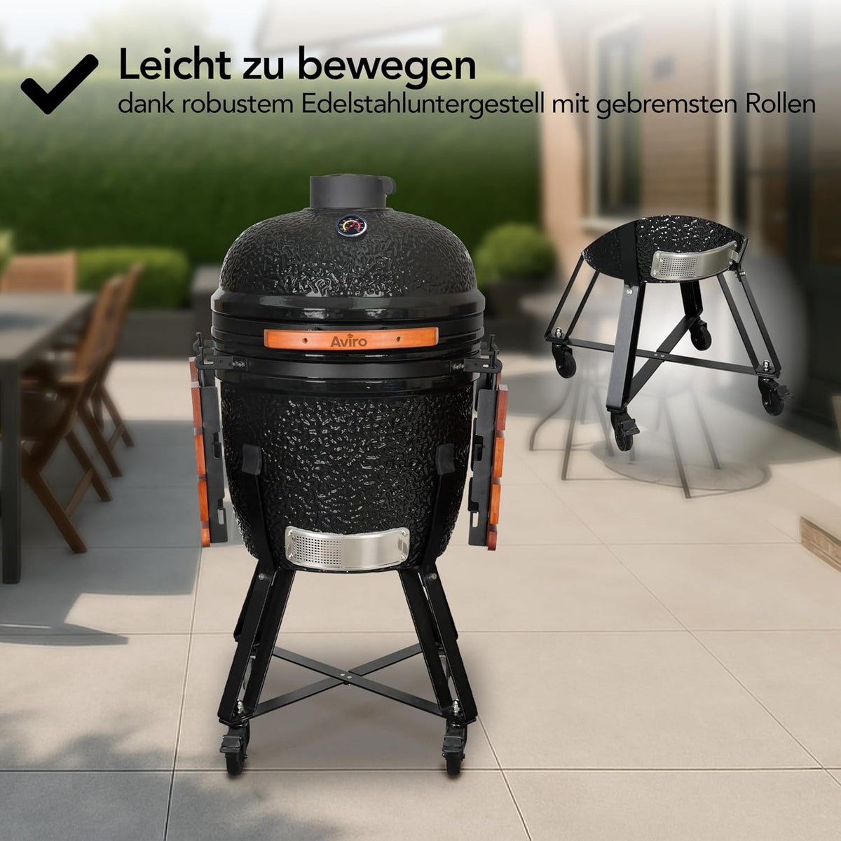 Aviro Kamado BBQ Egg XL - 21,6 Inch - Inclusief Hoes - Tot 10 Personen - Houtskoolbarbecue - Ø 46 CM - Zwart