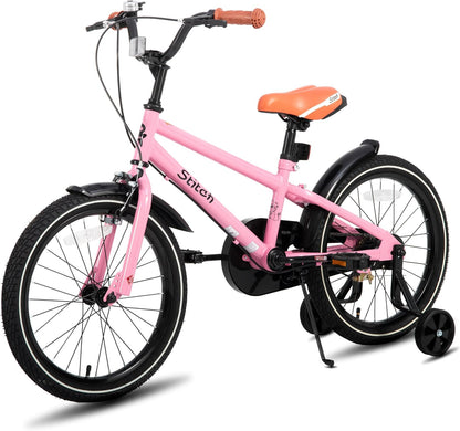 nuitirii kinderfietsen STITCH Vintage kinderfiets 18 inch, voor jongens en meisjes van 6-9 jaar, met stablizer en standaard, roze