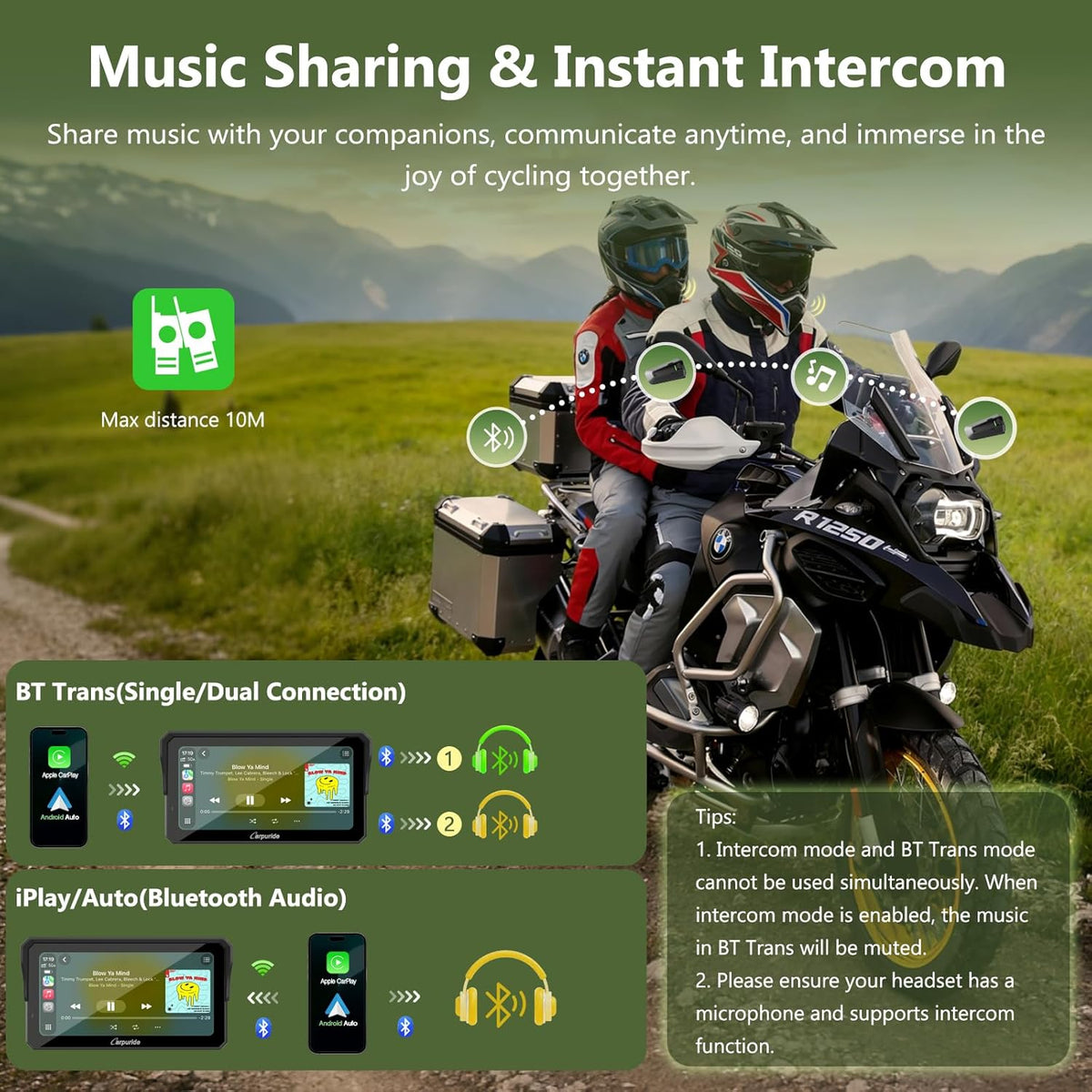 Motorfiets Scherm – Motorfiets Display – Motor GPS – Draadloos Dashboard – Touchscreen Navigatie – 7 Inch Waterdicht – Draadloze CarPlay & Android Auto