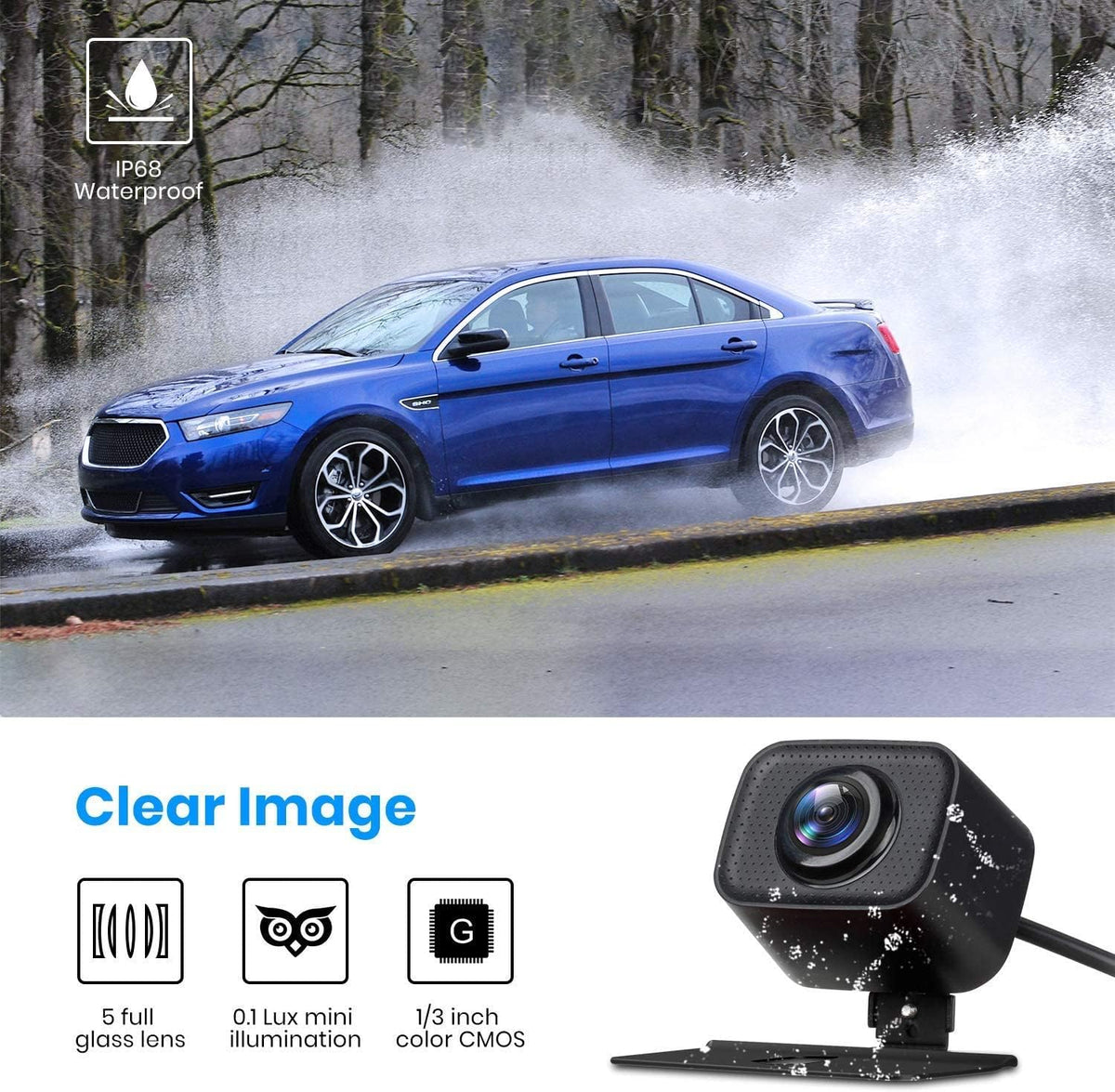 AUTO-VOX W7 Draadloze Digitale Achteruitrijcameraset Met 5 Inch (12,7 cm) Lcd-Monitor Met Antenne, Ingebouwde Radiozender, Draadloze Parkeerhulp, Waterdicht Ip68 Backup Achteruitrijcamera, Nachtzicht