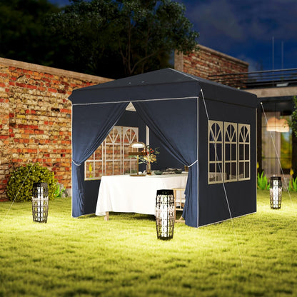 Paviljoen – Partytent – Gazebo – Tuinpaviljoen – Prieel – Opvouwbaar – Waterafstotend – UV-bescherming 50+ – 2,5x2,5 meter – Met 4 zijwanden – Donkerblauw