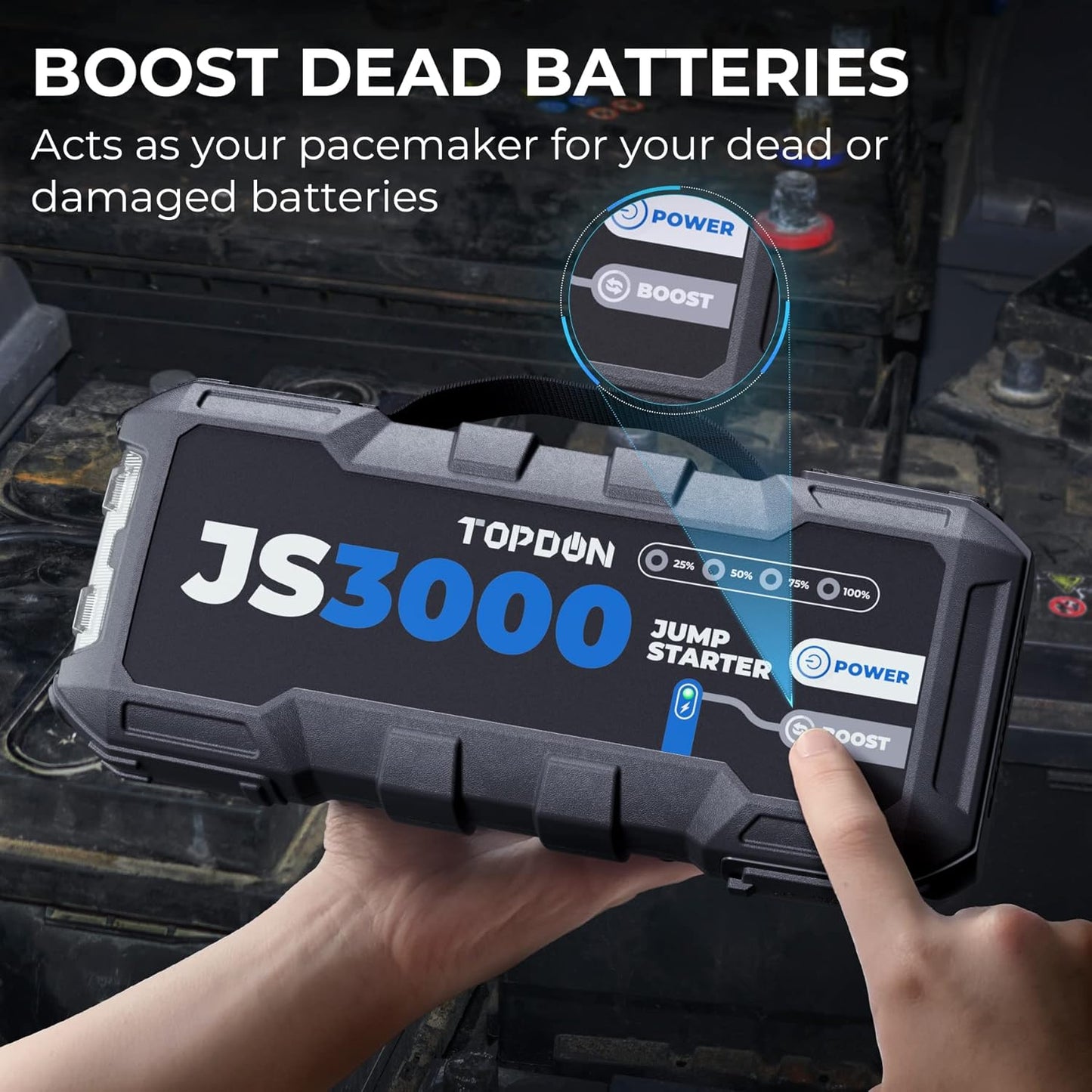 Jump starter voor 12V voertuigen – Auto starthulp – Booster – Accubooster – Startbooster – 3000A Piekstroom – 24000mAh Capaciteit