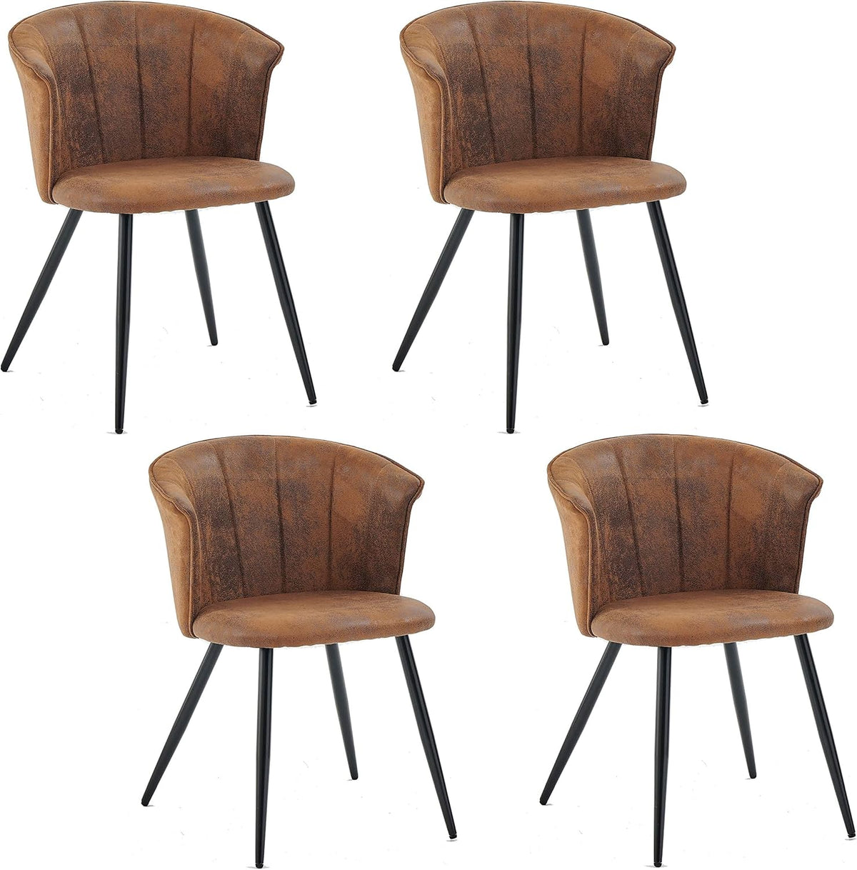 MEUBLE COSY Eetkamerstoelen, set van 4 keukenstoelen, retro, gestoffeerd, met armleuning, vintage kunstsuède zitting, metalen poten, bruin, 55x58x75,5cm