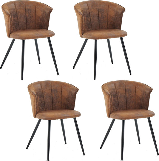 MEUBLE COSY Eetkamerstoelen, set van 4 keukenstoelen, retro, gestoffeerd, met armleuning, vintage kunstsuède zitting, metalen poten, bruin, 55x58x75,5cm