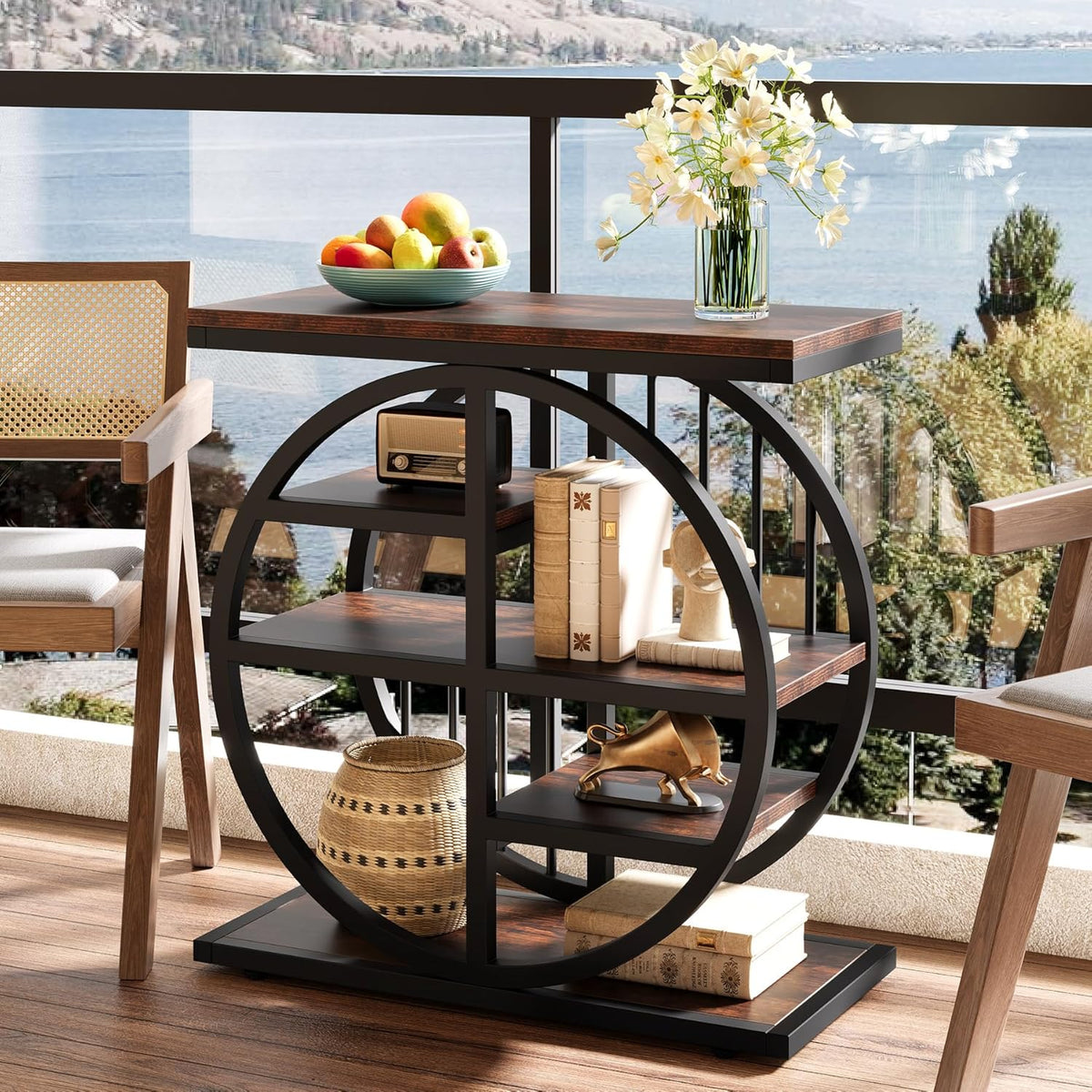Tribesigns 5 Tier Side Table, Narrow Wood, 60 x 30 cm, Coffee Table, Sofa Table with Metal Frame, Industrial Side Table for Living Room, Tall Narrow Bedside Table for Bedroom