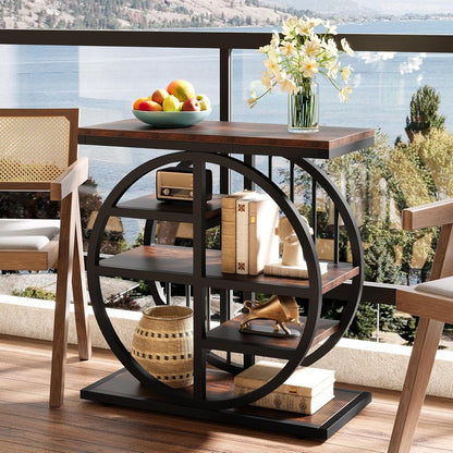 Tribesigns 5 Tier Side Table, Narrow Wood, 60 x 30 cm, Coffee Table, Sofa Table with Metal Frame, Industrial Side Table for Living Room, Tall Narrow Bedside Table for Bedroom