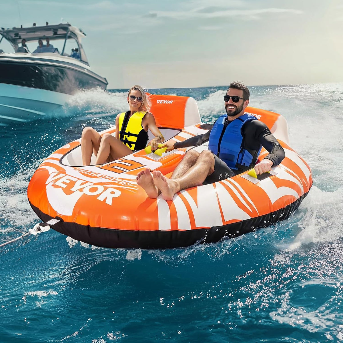 VEVOR Trekbare buizen voor 2 personen, opblaasbare bootbuizen en sleepboten met 2 cockpits, 154 kg watersportbuizen voor boot om te trekken - met 840D volledige nylon hoes, gewatteerde handgrepen en