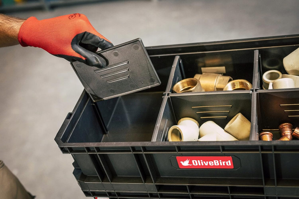 6-in-1 XL assortimentskoffer, werkplaatswagen, rolbox, mobiele werkplaatskoffer, kunststof schuifladen, gereedschapskoffer op wielen