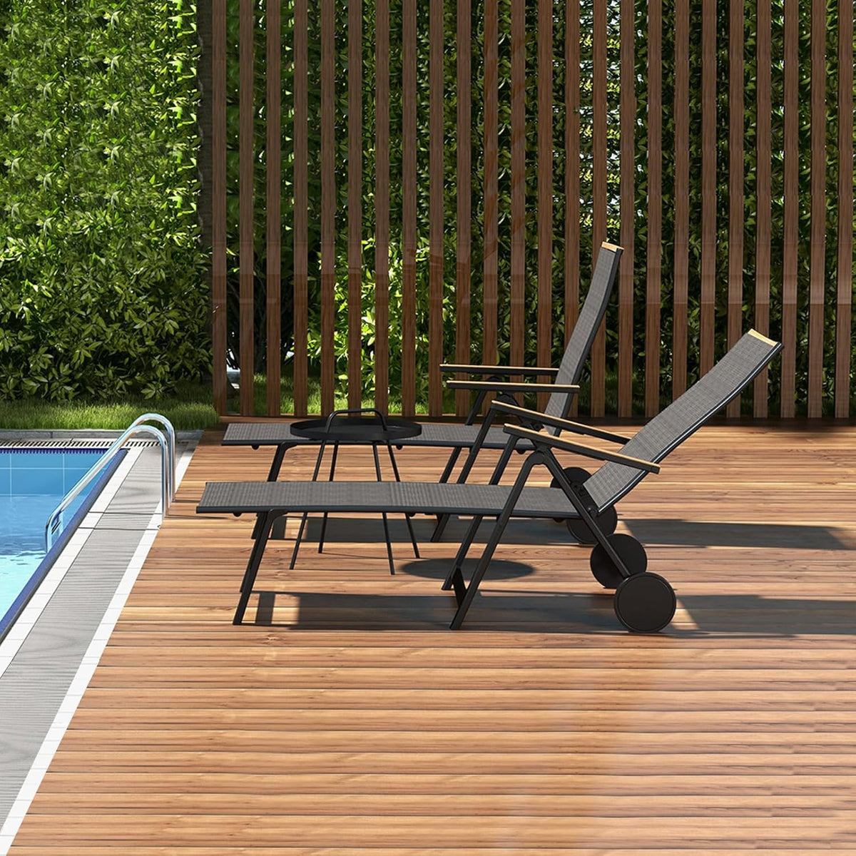 Grand patio Ligstoel, inklapbaar, aluminium ligstoel met 6-voudig verstelbaar, mesh-weefsel, weerbestendig, relaxstoel voor balkon, terras (zwart)