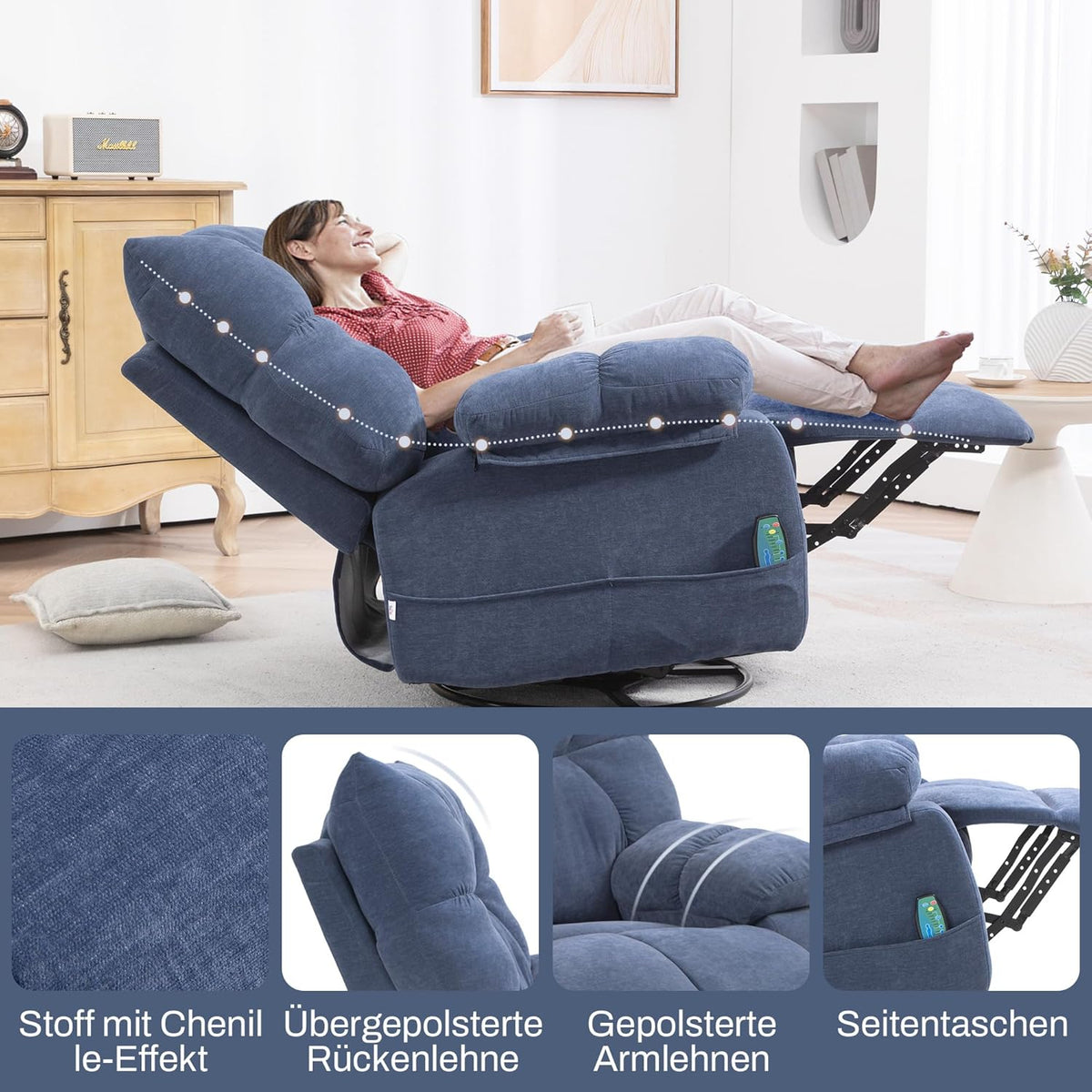 Relaxstoel – Massagestoel – Fauteuil – Elektrische Lounge Chair – Massagezetel – Met Massage- En Warmtefunctie – Verstelbaar Tot 145° Ligstand
