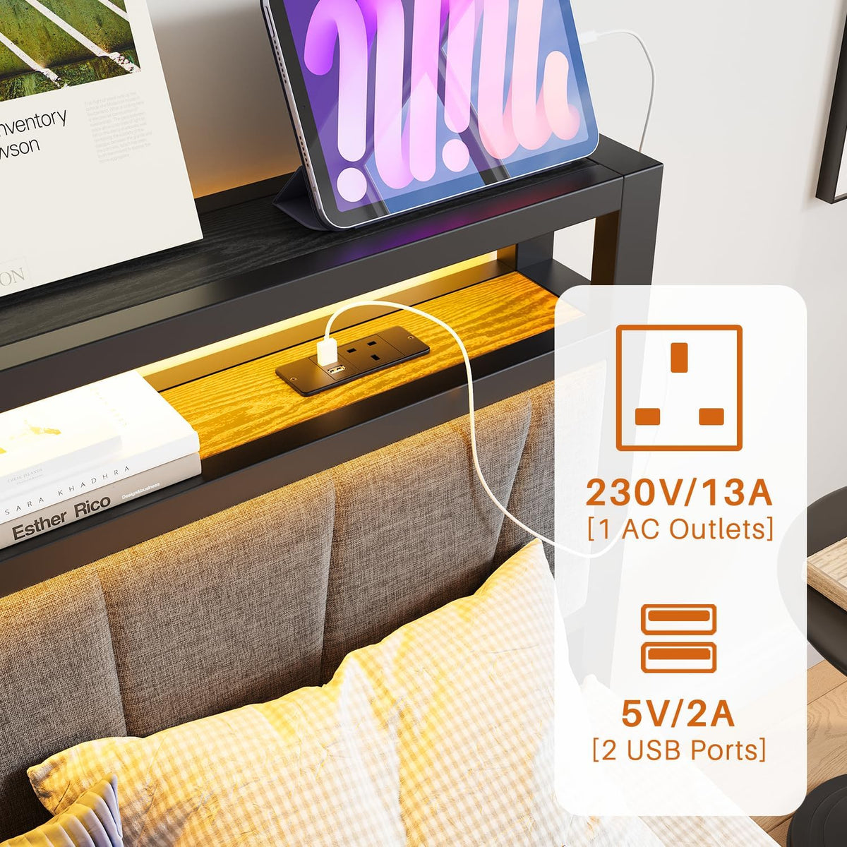 3ft eenpersoonsbedframes met opberghoofdeinde, laadstation/LED-verlichting, metalen gestoffeerd platformbedframe eenpersoons, geen boxspring nodig, ondersteuning voor sterke metalen