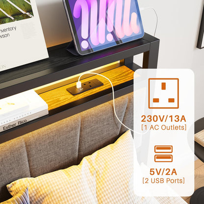 3ft eenpersoonsbedframes met opberghoofdeinde, laadstation/LED-verlichting, metalen gestoffeerd platformbedframe eenpersoons, geen boxspring nodig, ondersteuning voor sterke metalen