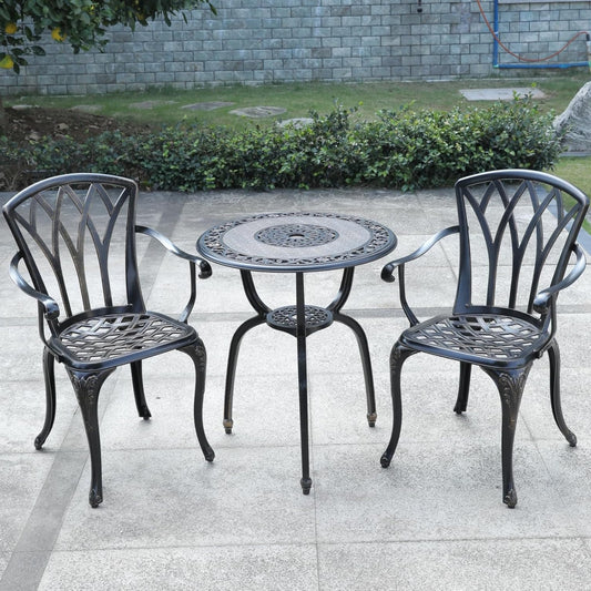 Bistroset – Tuinset – Bistromeubel – Balkonset – Aluminium Tuinmeubelen – 3-Delig – Weerbestendig Gietaluminium – Compact Formaat