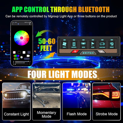 Chelhead RGB Schakelpaneel met 6 versnellingen, met app-bediening, universeel schakelcircuitbesturingsrelaisysteem, multifunctioneel bluetooth-schakelpaneel, compatibel met vrachtwagen, boot, SUV