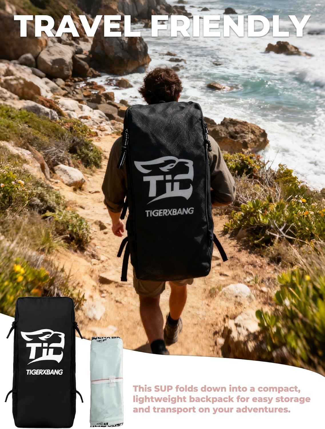 Opblaasbaar stand-up paddleboard met SUP-boardaccessoires, antislip, minimalistisch paddleboard voor volwassenen en jongeren van alle vaardigheidsniveaus, Sunny Wave Collection-Roze