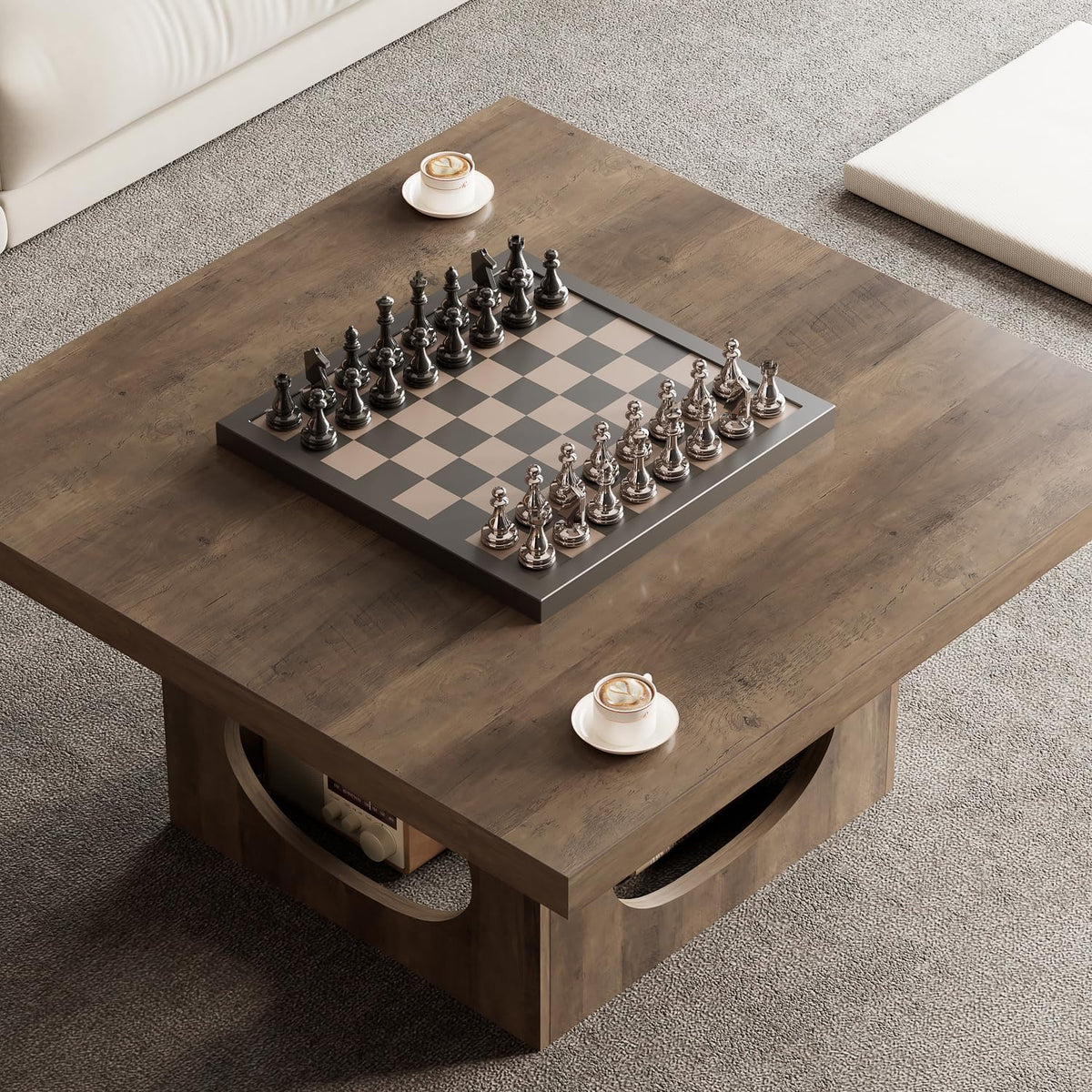 HSH Vierkante salontafel, rustieke houten salontafel voor woonkamer, boerderij middentafel met kattenhuiskussen, industriële opslag cocktailtafel voor thuiskantoor, slaapkamer, rustiek eiken, 90 cm