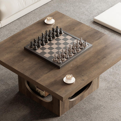 HSH Vierkante salontafel, rustieke houten salontafel voor woonkamer, boerderij middentafel met kattenhuiskussen, industriële opslag cocktailtafel voor thuiskantoor, slaapkamer, rustiek eiken, 90 cm