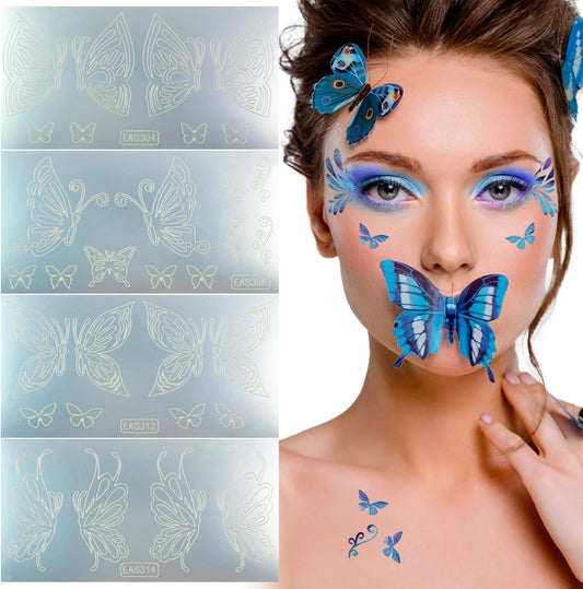 4 stuks gezichtsmake-upsjablonen vlinder tijdelijke tatoeages vlinder tatoeages sjablonen gezicht stickers voor carnaval themafeest cosplay