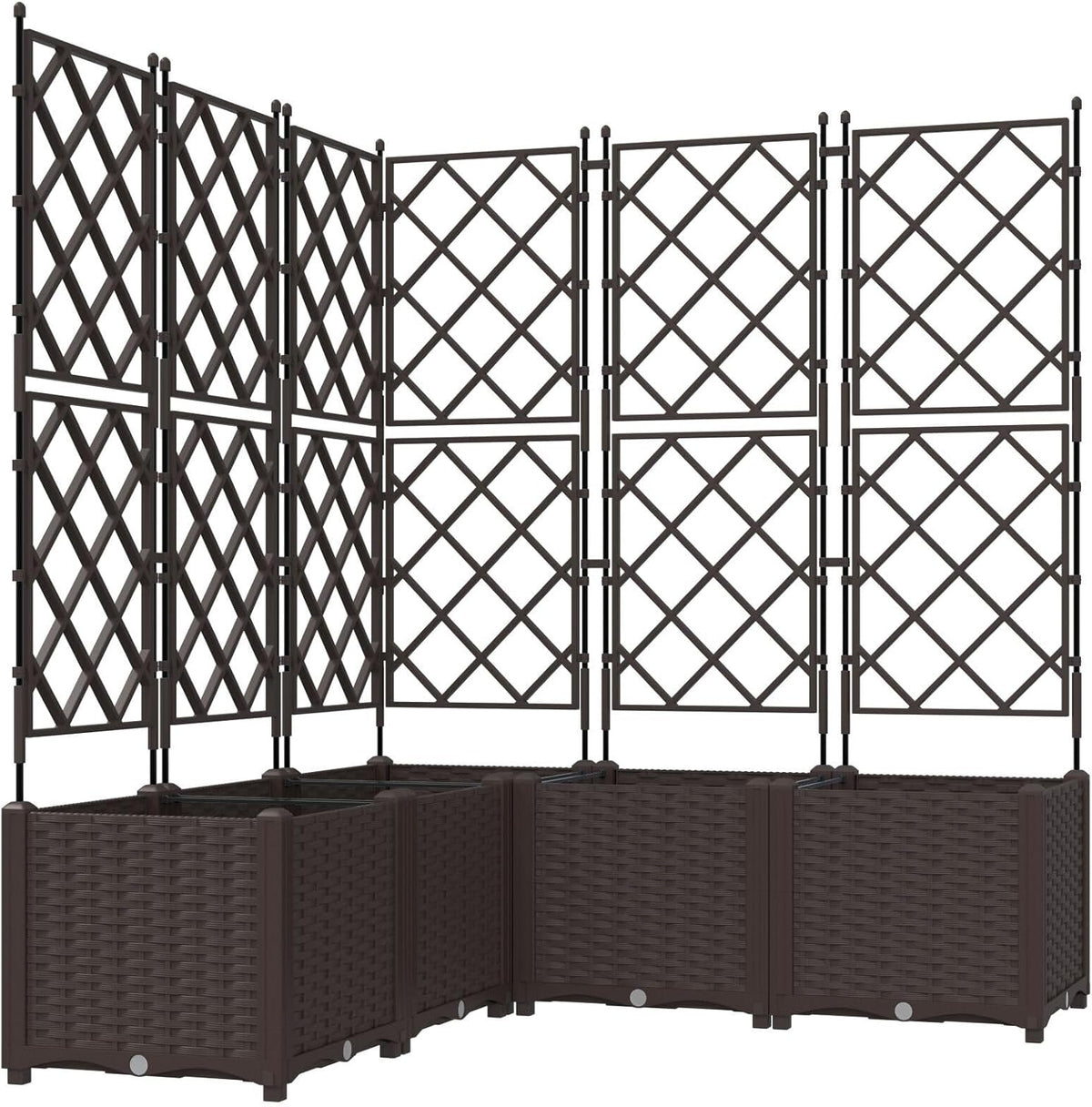 Garden Planter with Trellis, Pack of 5, Brown, 120 x 120 x 143 cm, Modern Structured Planter with Grid Holder, Durable Material for Indoor and Outdoor Use Brown - QUORE