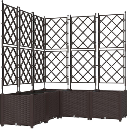 Garden Planter with Trellis, Pack of 5, Brown, 120 x 120 x 143 cm, Modern Structured Planter with Grid Holder, Durable Material for Indoor and Outdoor Use Brown - QUORE