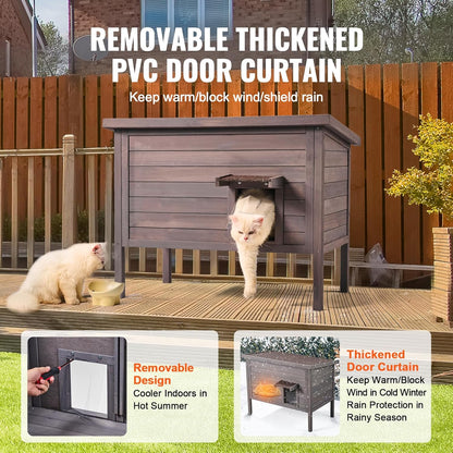 VEVOR Outdoor kattenhuis weerbestendig, wilde kattenschuilplaats voor meerdere katten, buiten houten kat konijnenhuis met rondom schuim geïsoleerd, open dak, PVC deurkleppen, 81 cm L x 65 cm B x 67 cm