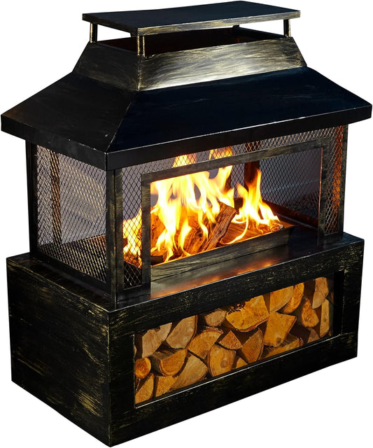 Neo Zwart Staal Outdoor Tuin Log Brander Branden Vuurkorf Chiminea Heater Kachel Mesh Surround Opslag