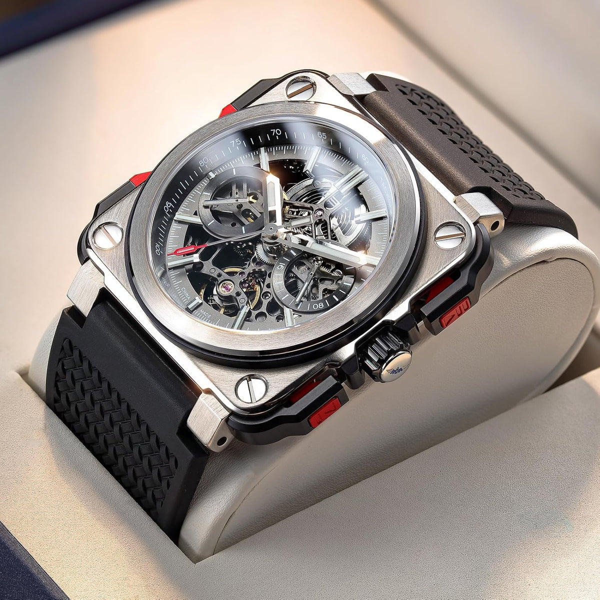 FEICE Hoekse Herenhorloge Mechanische Automatische Herenhorloge Saffierglas Skelet Wijzerplaat Waterdicht tot 10 ATM - FM507