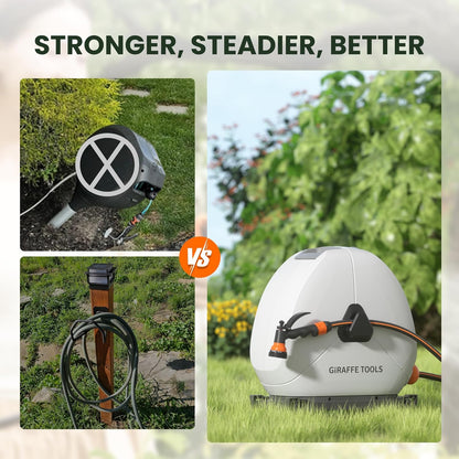 Giraffe Tools Intrekbare slanghaspel met 30 m, zware grondmontage tuinslanghaspel, met 9 functies sproeier en flexibele draaibare basis