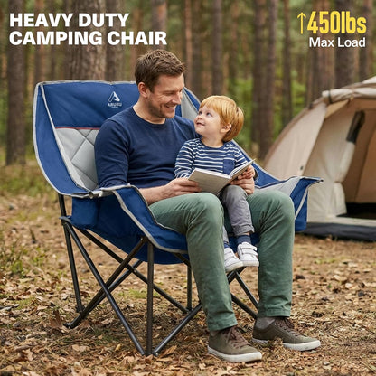 Extra grote XL campingstoel voor volwassenen, zwaar belastbaar, 204 kg ondersteuning, gewatteerde opvouwbare gazonstoelen met zijvak, bekerhouder, koeltas voor buitensporten, tuin, strand