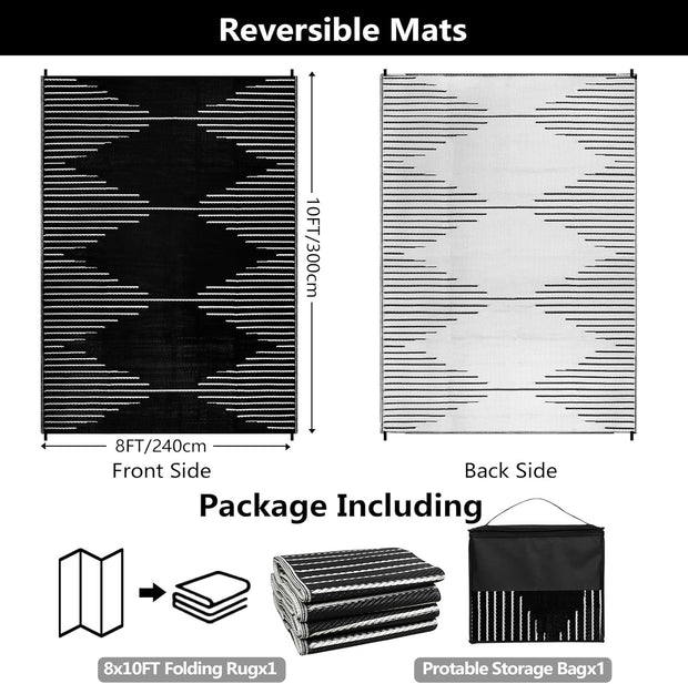 Buiten Vloerkleed - Buitenkleden - Buitentapijt - Opvouwbaar - UV-bestendig - Waterdicht - Buitenmatten - voor Buiten - Balkon - Strand - Picknick -Terras - Rechthoekig - 240 x 300 cm - Zwart