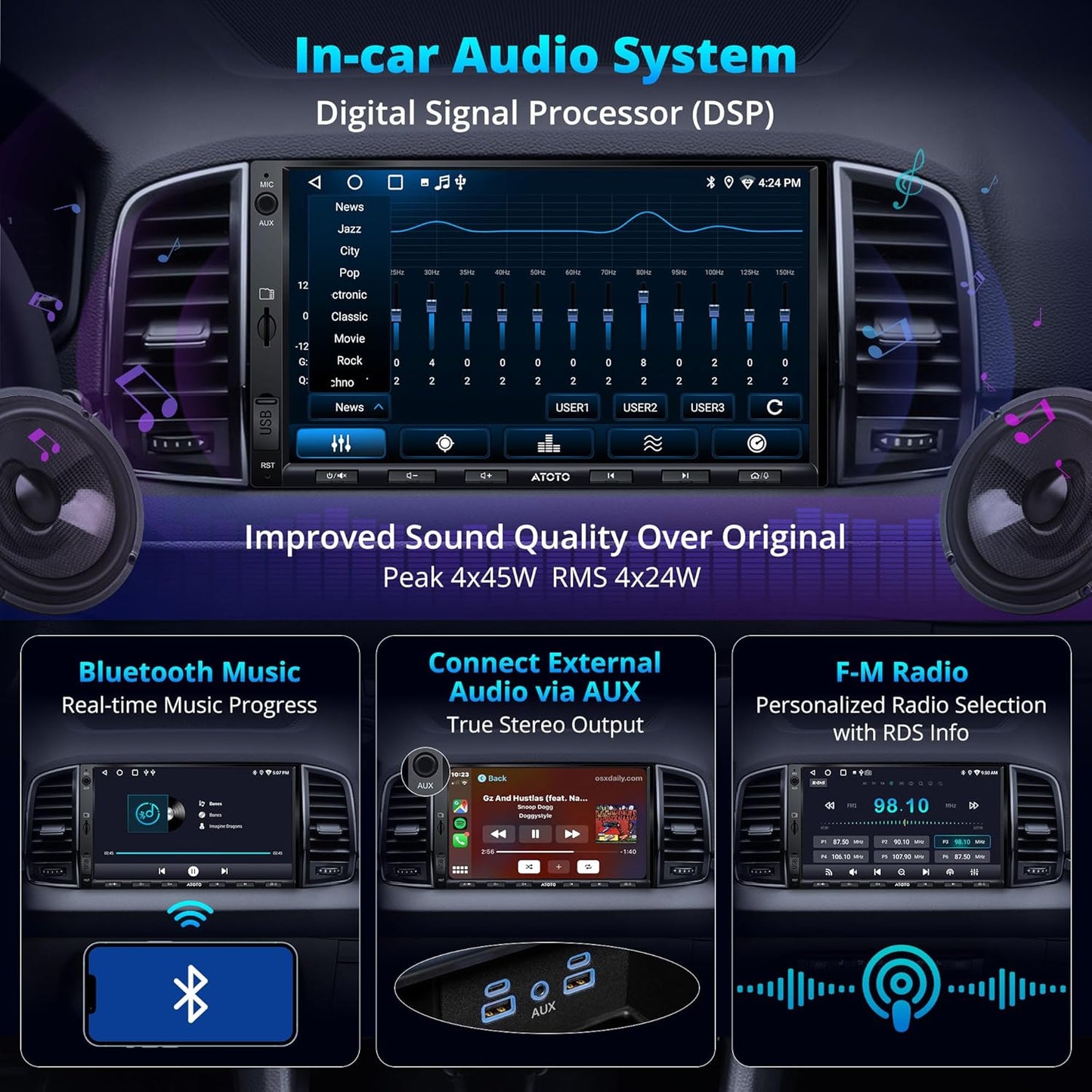 Android Autoradio 2 DIN – Multimedia Autoradio – Auto Stereo – Navigatie Systeem – Touchscreen Radio – 7 Inch Scherm – Draadloze CarPlay & Android Auto – 1080P DVR Camera