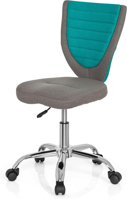 hjh OFFICE 670630 kinderbureaustoel KIDDY COMFORT stof grijs/turquoise draaistoel jeugdstoel bureaustoel, in hoogte verstelbaar