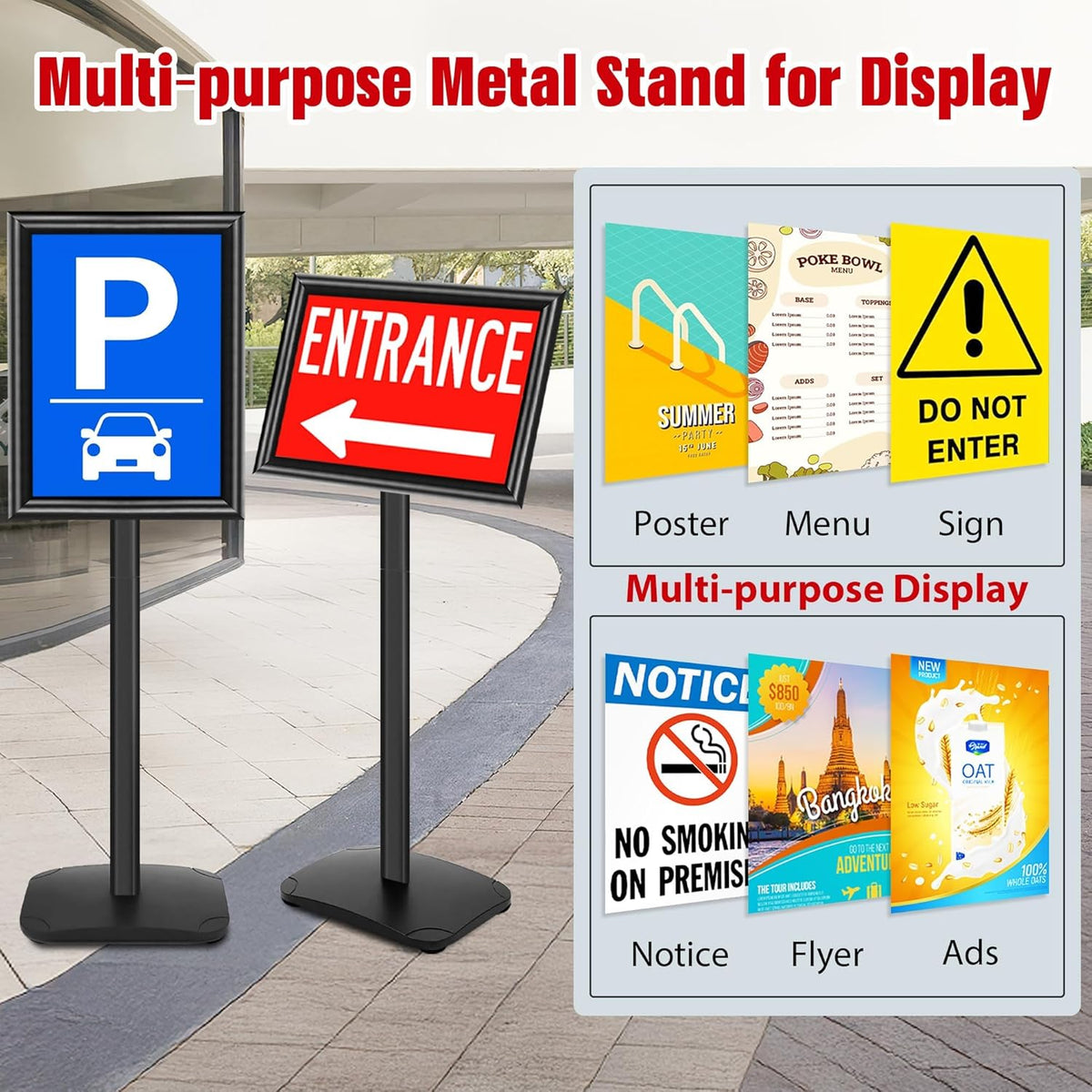 Schildstandaard Display – Posterstandaard, Infostandaard, Presentatiestandaard, Menuhouder – A3, Zwart, Set van 3 – Zware 2,6 kg Metalen Voet – 360° Draaibaar en 180° Kantelbaar