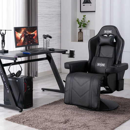 S*MAX Gamingstoel met voetsteun, gamingstoel, hoge rug met verstelbare rugleuning, bekerhouder, zijzak, gamerstoelen voor volwassenen, zwart, extra groot