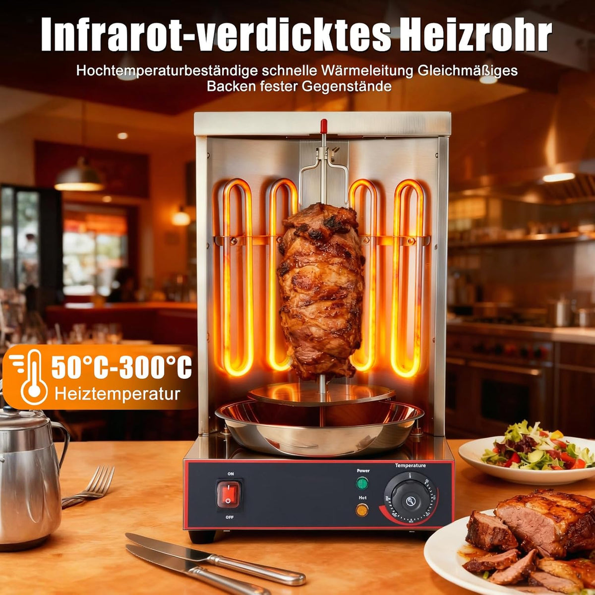 DöNer Verticale multigrill met grote capaciteit, eenvoudig te bedienen temperatuurregelaar, 360° draaibare verticale grill, rookvrij, instelbare warmte, geschikt voor thuis, barbecue, restaurant en