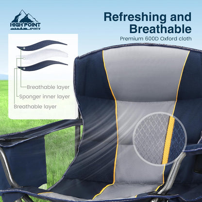 HIGH POINT SPORTS Klapstoel Camping Oversized Opvouwbare Campingstoel Maximale belasting: 200 kg met koeltas, armleuning, bekerhouder, gevoerd, draagbaar, blauw, 2 stuks