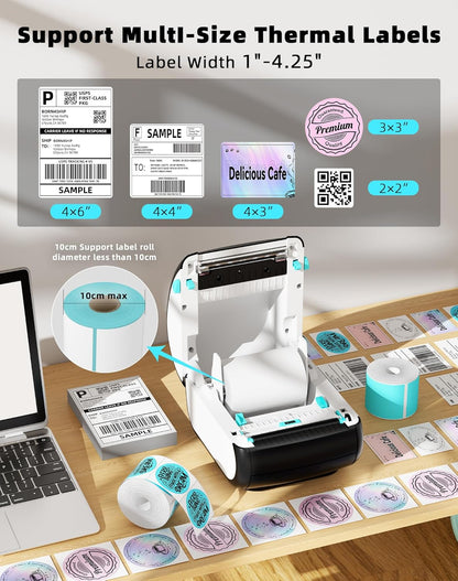 Bluetooth-labelprinter, DHL-labelprinter, verzendlabelprinter voor barcode-verzendlabels, DB403 thermische printer 4x6, compatibel met Esty, Royal Mail, DHL, Fedex, USPS