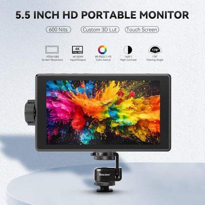 Desview A5 camera Field Monitor Touchscreen 5,5 inch, cameramonitor Full HD 1920 x 1080 IPS met 4K HDMI 2.0 Loop In/Out, 3D LUT Video Peaking Focus Assist voor DSLR