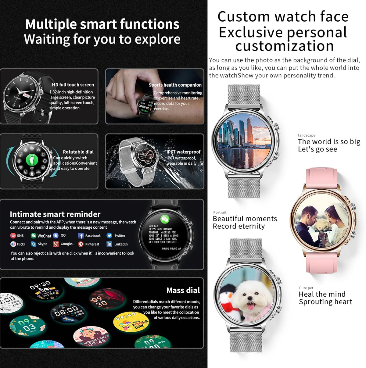 Smartwatch Dames met Bellen/Kiezen via Bluetooth, Smart Watch voor Dames, Slaapmonitor Menstruatie volgen, Calorie Stappenteller Stopwatch Smart Activity-Armband voor Android iOS (Zilver)