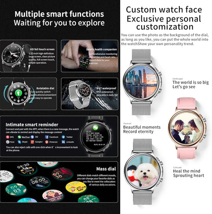 Smartwatch Dames met Bellen/Kiezen via Bluetooth, Smart Watch voor Dames, Slaapmonitor Menstruatie volgen, Calorie Stappenteller Stopwatch Smart Activity-Armband voor Android iOS (Zilver)